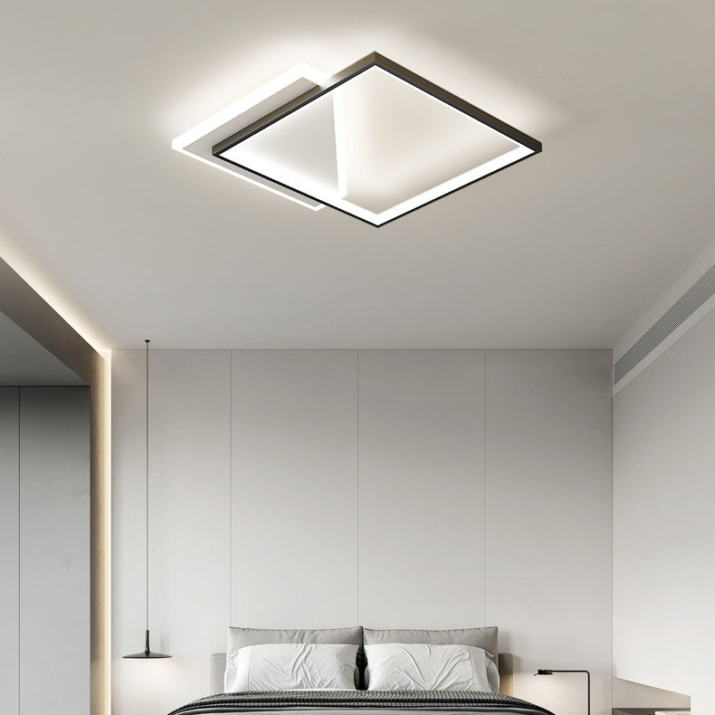 Lumière de plafond LED moderne minimaliste en fer et acrylique carré géométrique évidé pour chambre 