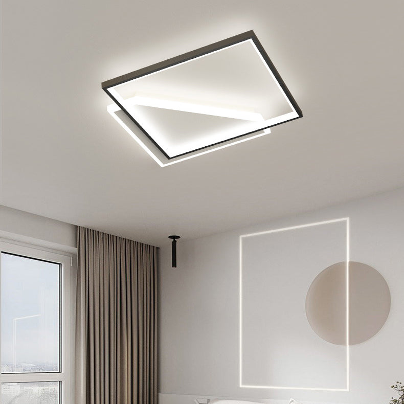 Lumière de plafond LED moderne minimaliste en fer et acrylique carré géométrique évidé pour chambre 