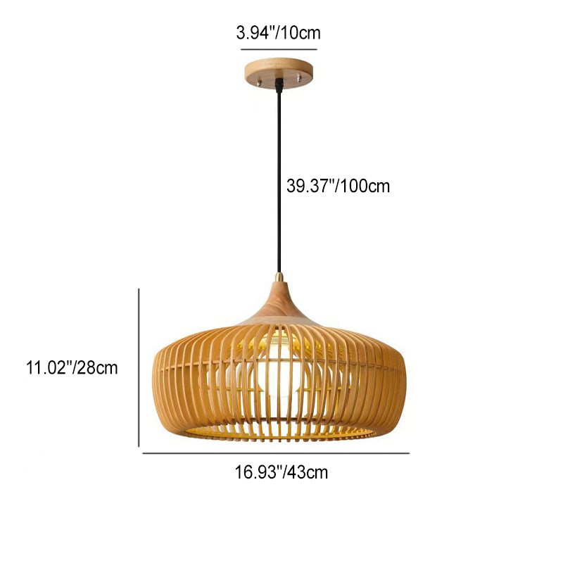 Lanterne en laiton japonais traditionnel avec bois creux, suspension ronde à 1 lumière pour salle à manger 