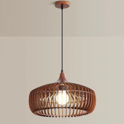 Lanterne en laiton japonais traditionnel avec bois creux, suspension ronde à 1 lumière pour salle à manger 