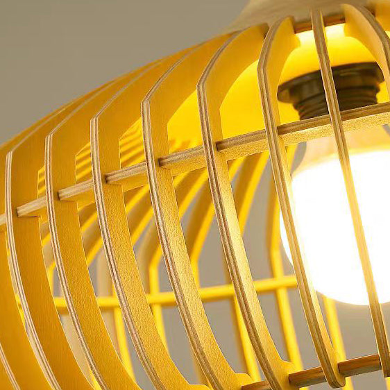 Lanterne en laiton japonais traditionnel avec bois creux, suspension ronde à 1 lumière pour salle à manger 