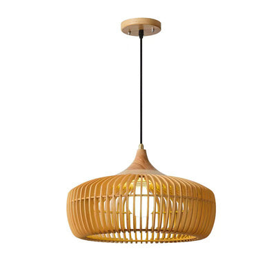 Lanterne en laiton japonais traditionnel avec bois creux, suspension ronde à 1 lumière pour salle à manger 