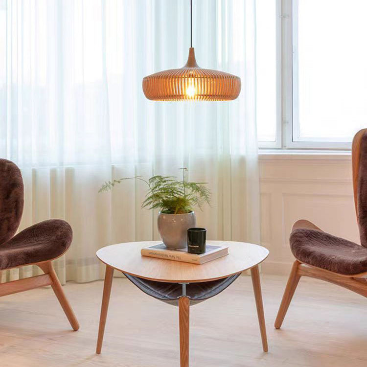 Lanterne en laiton japonais traditionnel avec bois creux, suspension ronde à 1 lumière pour salle à manger 