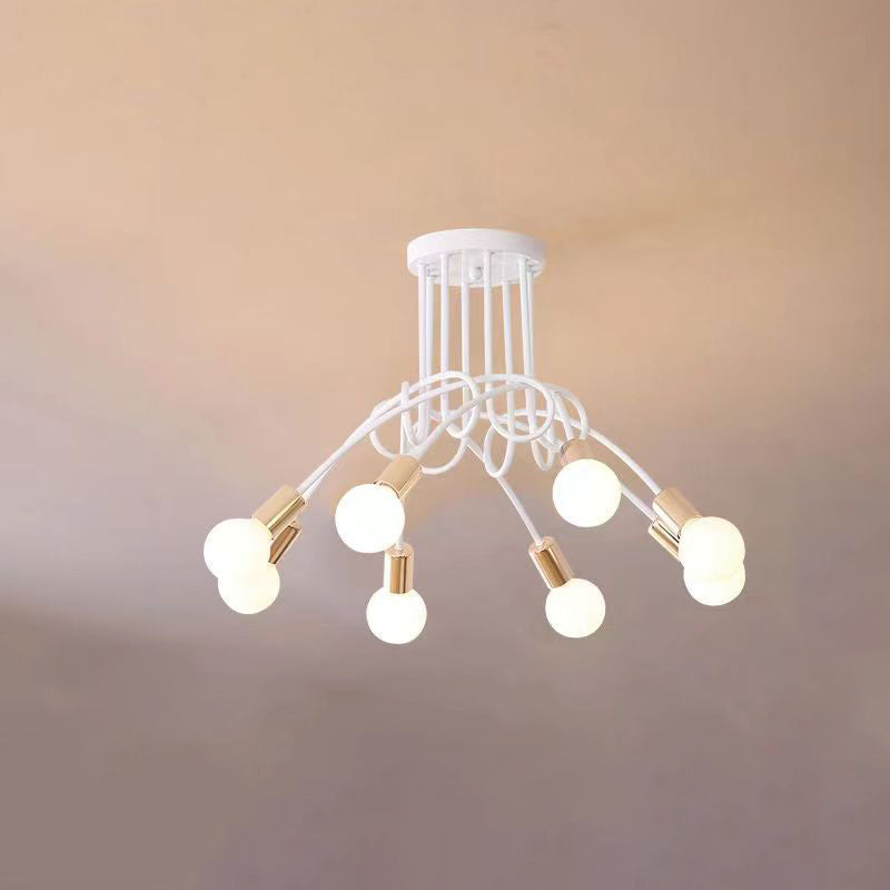 Plafonnier semi-encastré contemporain nordique en fer entrelacé avec 3/5/8 lumières pour le salon 