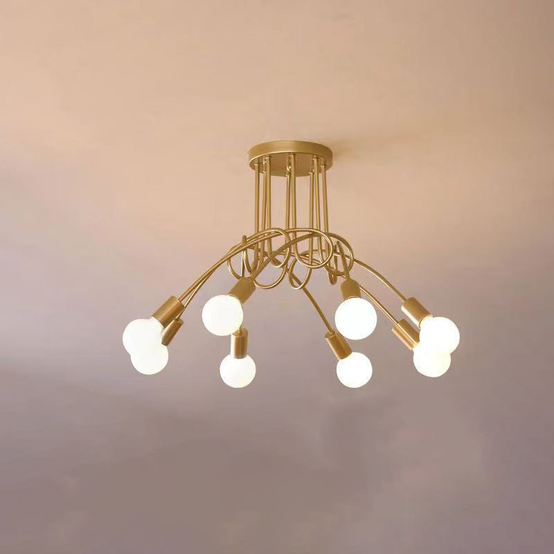 Plafonnier semi-encastré contemporain nordique en fer entrelacé avec 3/5/8 lumières pour le salon 