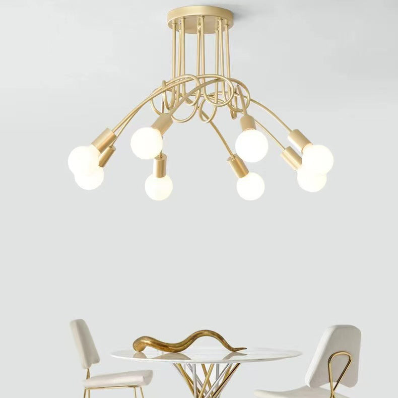 Plafonnier semi-encastré contemporain nordique en fer entrelacé avec 3/5/8 lumières pour le salon 