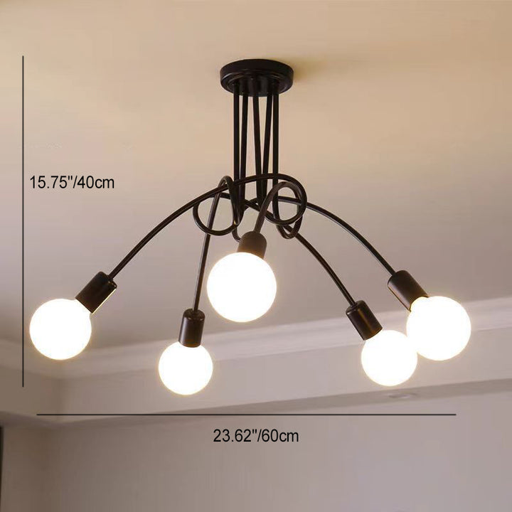Plafonnier semi-encastré contemporain nordique en fer entrelacé avec 3/5/8 lumières pour le salon 