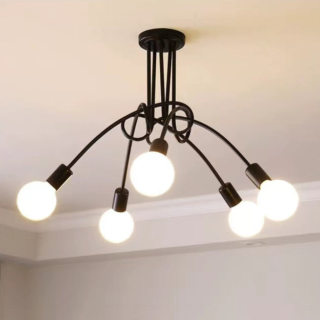 Plafonnier semi-encastré contemporain nordique en fer entrelacé avec 3/5/8 lumières pour le salon 