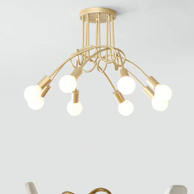 Plafonnier semi-encastré contemporain nordique en fer entrelacé avec 3/5/8 lumières pour le salon 