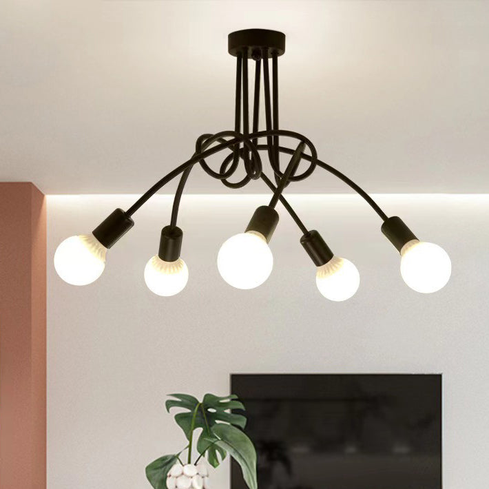 Plafonnier semi-encastré contemporain nordique en fer entrelacé avec 3/5/8 lumières pour le salon 