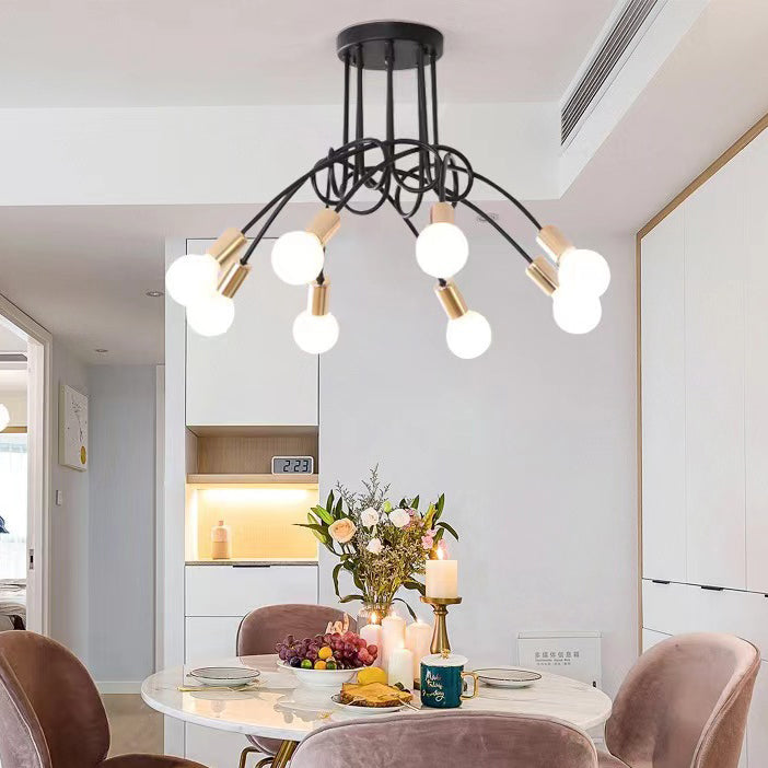 Plafonnier semi-encastré contemporain nordique en fer entrelacé avec 3/5/8 lumières pour le salon 