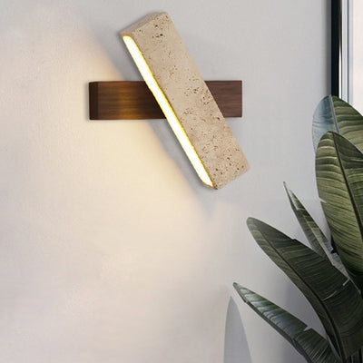 Applique murale LED rectangulaire en bois de travertin japonais traditionnel rotative pour chevet 