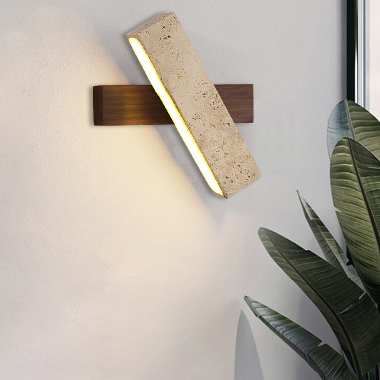Applique murale LED rectangulaire en bois de travertin japonais traditionnel rotative pour chevet 