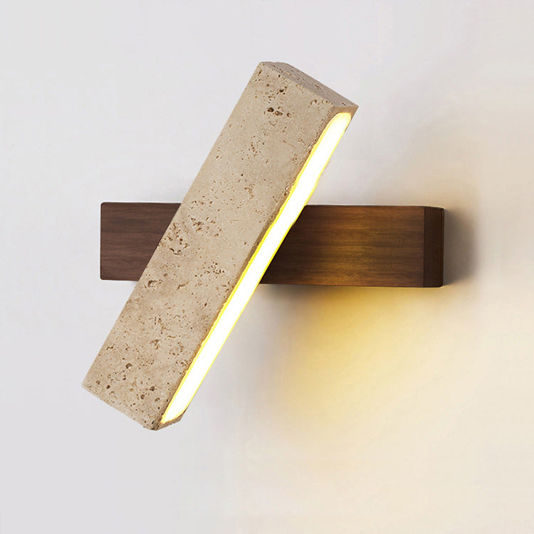Applique murale LED rectangulaire en bois de travertin japonais traditionnel rotative pour chevet 