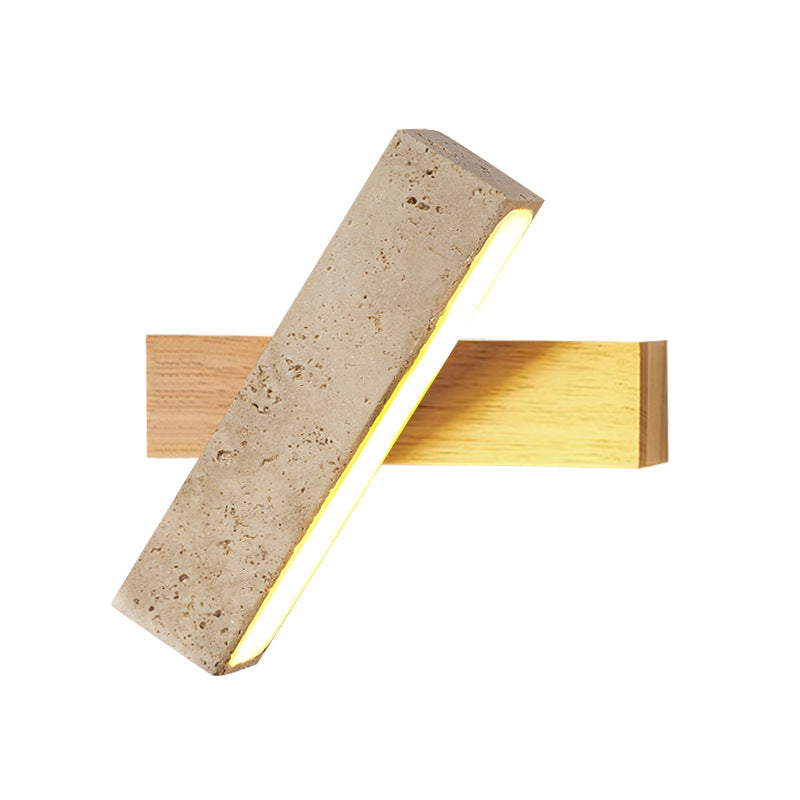 Applique murale LED rectangulaire en bois de travertin japonais traditionnel rotative pour chevet 