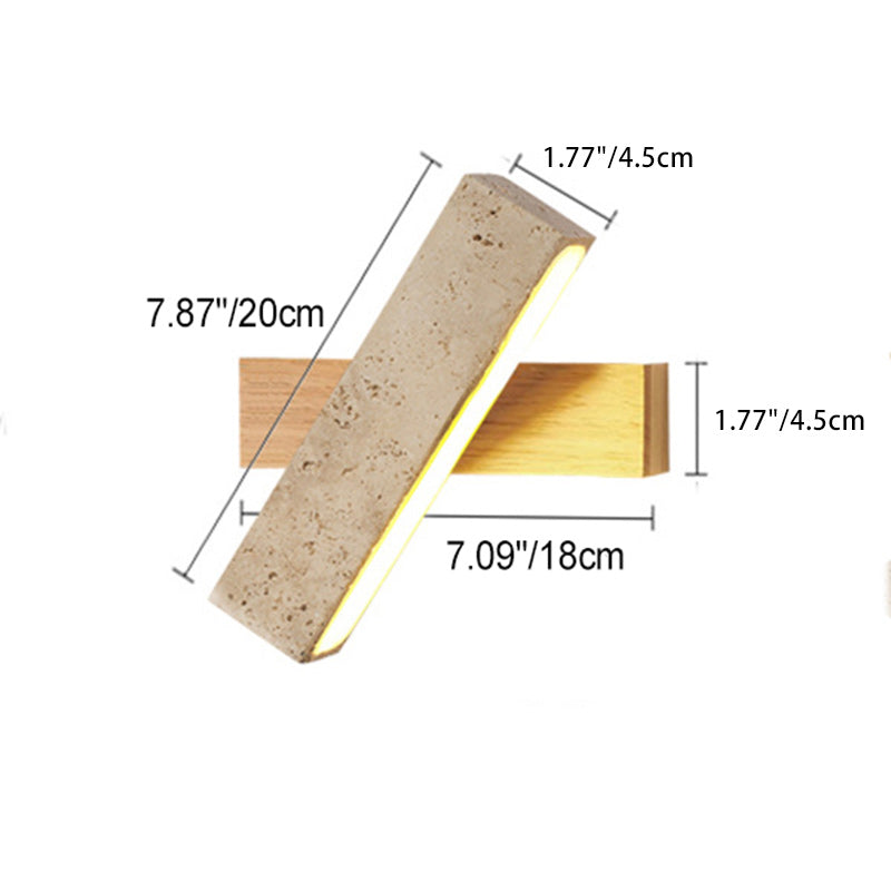 Applique murale LED rectangulaire en bois de travertin japonais traditionnel rotative pour chevet 