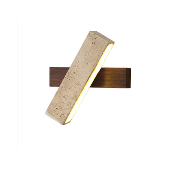 Applique murale LED rectangulaire en bois de travertin japonais traditionnel rotative pour chevet 