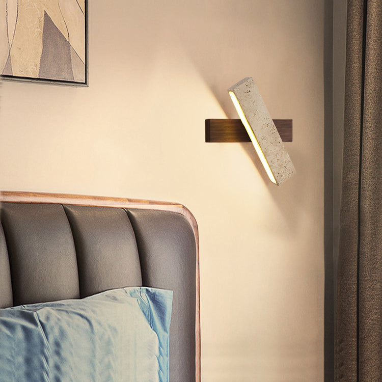 Applique murale LED rectangulaire en bois de travertin japonais traditionnel rotative pour chevet 