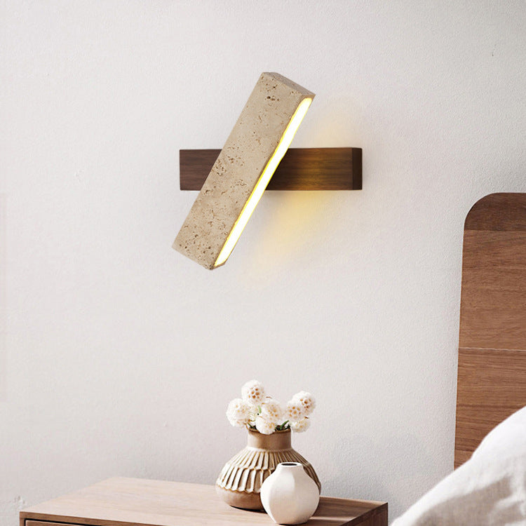 Applique murale LED rectangulaire en bois de travertin japonais traditionnel rotative pour chevet 
