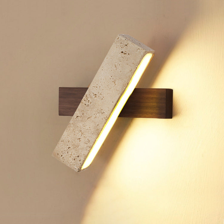 Applique murale LED rectangulaire en bois de travertin japonais traditionnel rotative pour chevet 