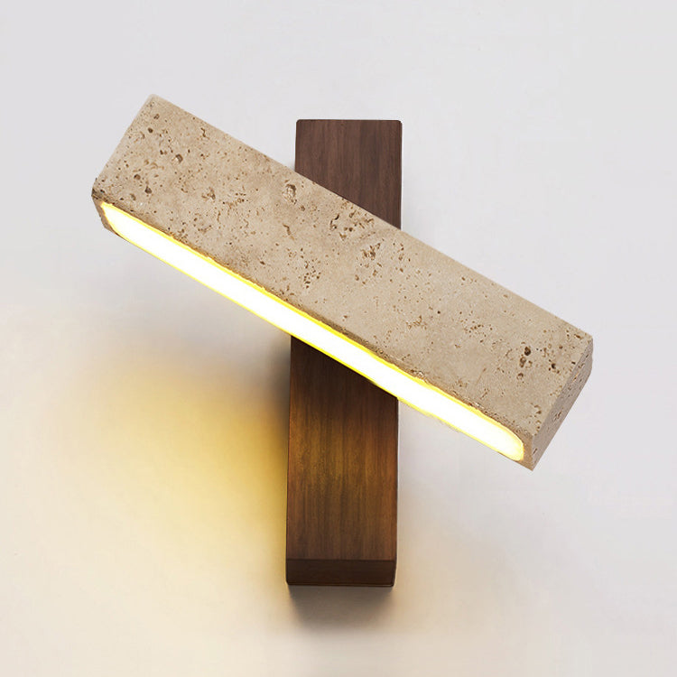 Applique murale LED rectangulaire en bois de travertin japonais traditionnel rotative pour chevet 