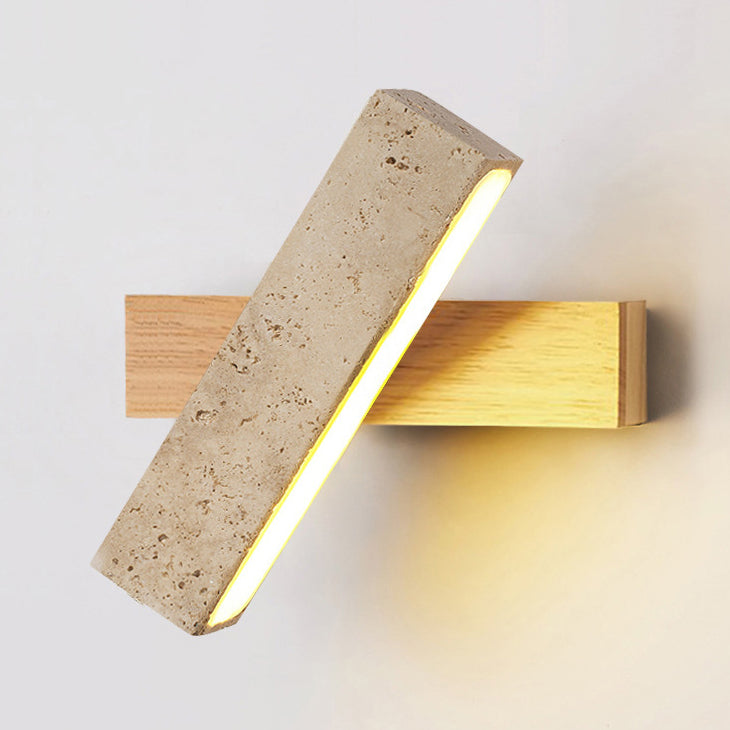 Applique murale LED rectangulaire en bois de travertin japonais traditionnel rotative pour chevet 