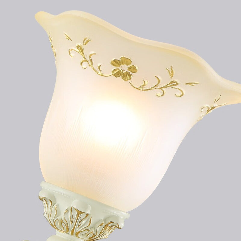 Applique murale à 1 lumière sculptée en résine traditionnelle européenne en verre floral pour chevet 