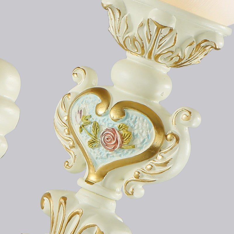 Applique murale à 1 lumière sculptée en résine traditionnelle européenne en verre floral pour chevet 