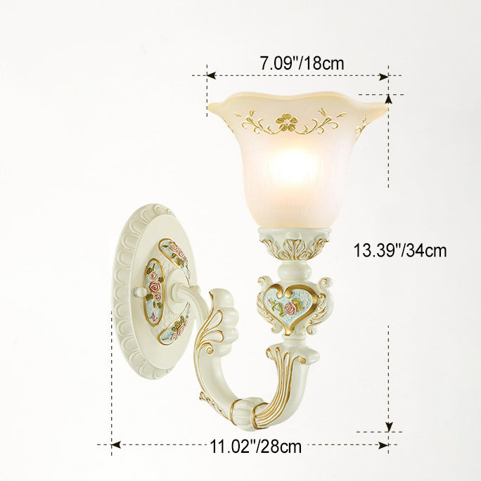 Applique murale à 1 lumière sculptée en résine traditionnelle européenne en verre floral pour chevet 
