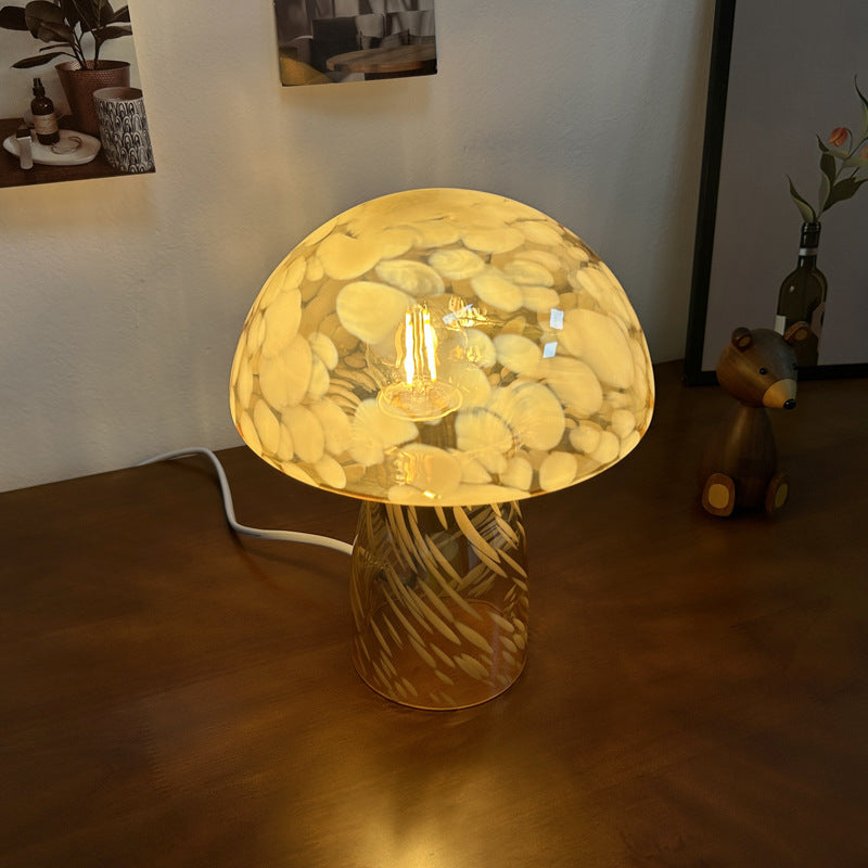 Lampe de table à 1 lumière avec dôme en verre champignon Art Déco moderne pour chevet 