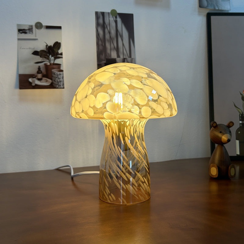 Lampe de table à 1 lumière avec dôme en verre champignon Art Déco moderne pour chevet 