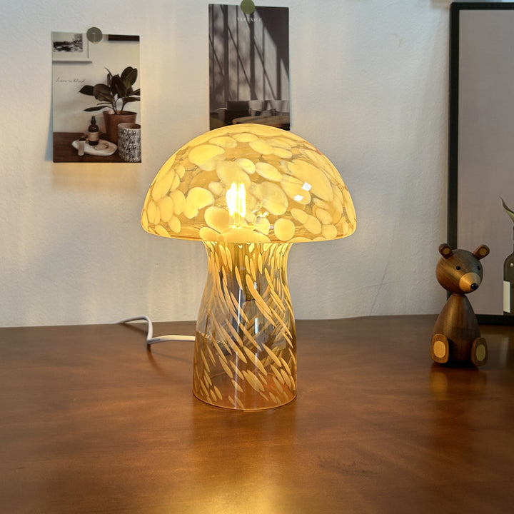 Lampe de table à 1 lumière avec dôme en verre champignon Art Déco moderne pour chevet 