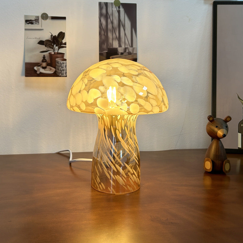 Lampe de table à 1 lumière avec dôme en verre champignon Art Déco moderne pour chevet 
