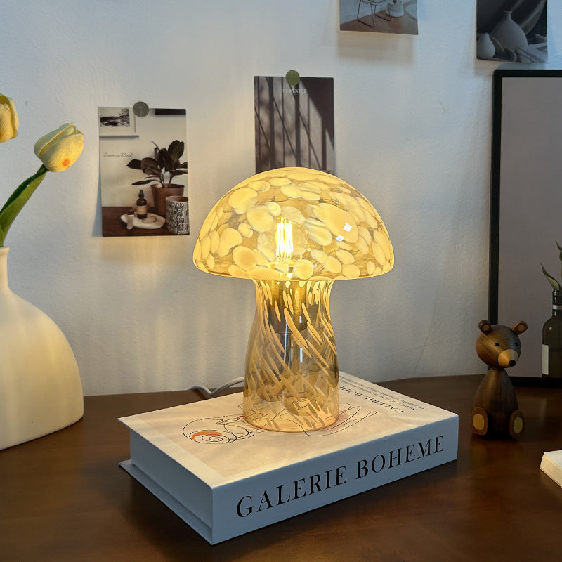 Lampe de table à 1 lumière avec dôme en verre champignon Art Déco moderne pour chevet 