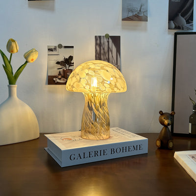 Lampe de table à 1 lumière avec dôme en verre champignon Art Déco moderne pour chevet 