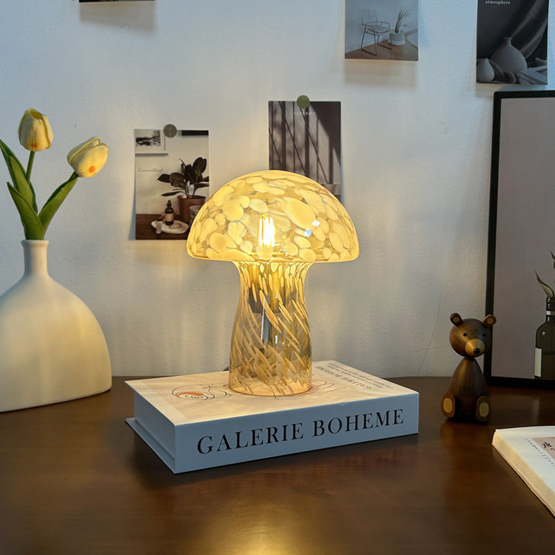 Lampe de table à 1 lumière avec dôme en verre champignon Art Déco moderne pour chevet 