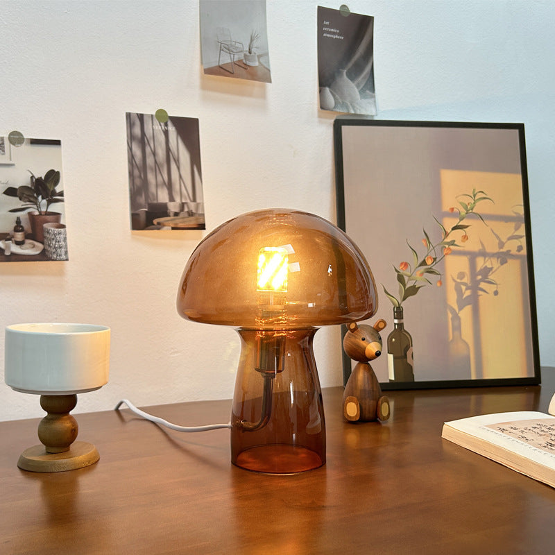 Lampe de table à 1 lumière avec dôme en verre champignon Art Déco moderne pour chevet 