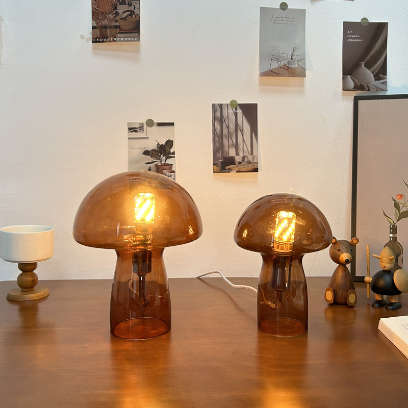 Lampe de table à 1 lumière avec dôme en verre champignon Art Déco moderne pour chevet 