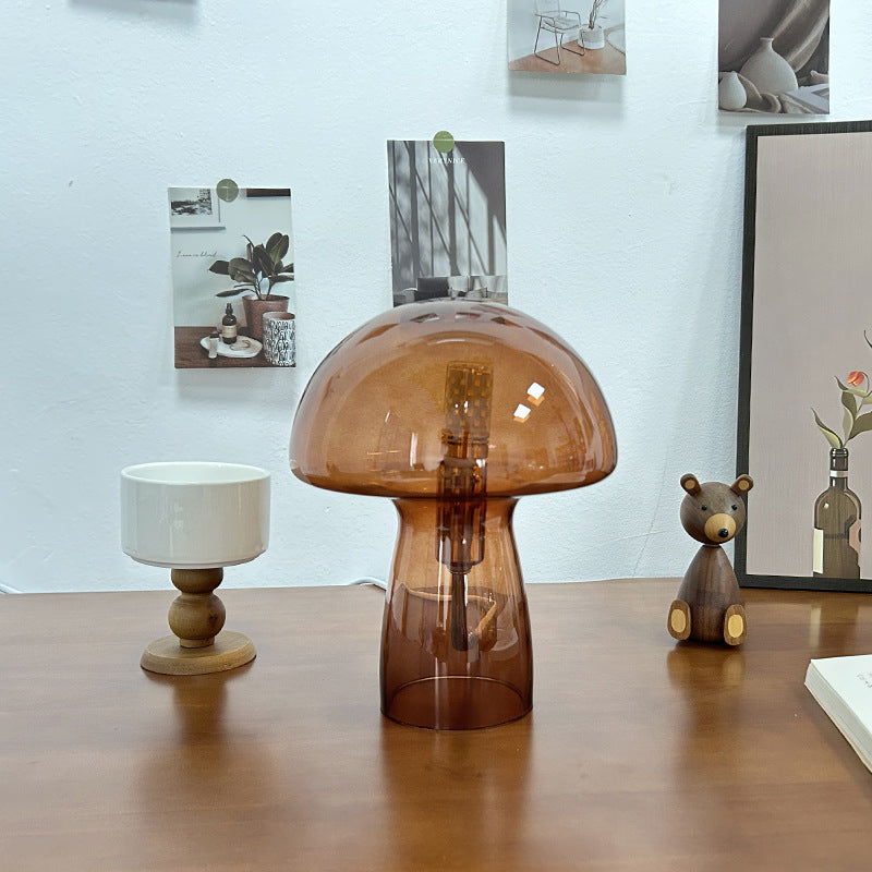 Lampe de table à 1 lumière avec dôme en verre champignon Art Déco moderne pour chevet 