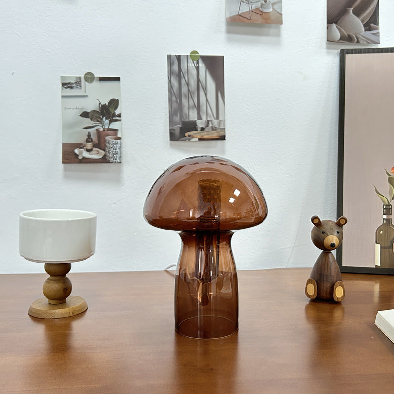 Lampe de table à 1 lumière avec dôme en verre champignon Art Déco moderne pour chevet 