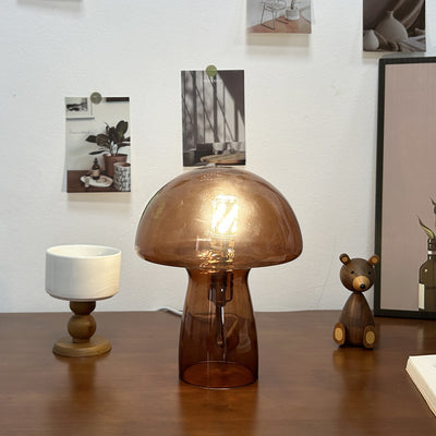Lampe de table à 1 lumière avec dôme en verre champignon Art Déco moderne pour chevet 
