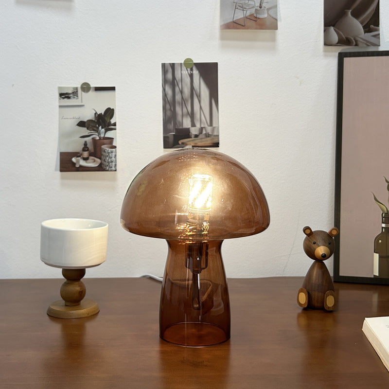 Lampe de table à 1 lumière avec dôme en verre champignon Art Déco moderne pour chevet 
