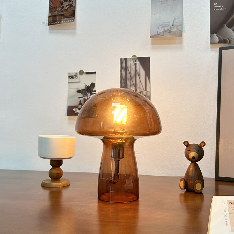 Lampe de table à 1 lumière avec dôme en verre champignon Art Déco moderne pour chevet 