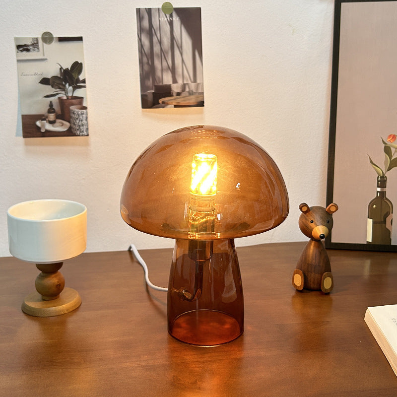 Lampe de table à 1 lumière avec dôme en verre champignon Art Déco moderne pour chevet 