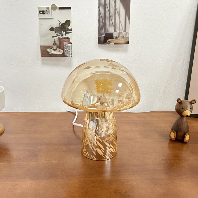 Lampe de table à 1 lumière avec dôme en verre champignon Art Déco moderne pour chevet 