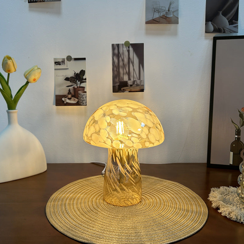 Lampe de table à 1 lumière avec dôme en verre champignon Art Déco moderne pour chevet 