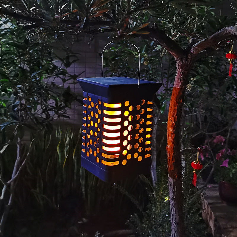 Modern Simplicity Solaire Étanche ABS PS Flamme Cylindre Creux Suspendu Éclairage Paysager LED Lumière Extérieure Pour Jardin 