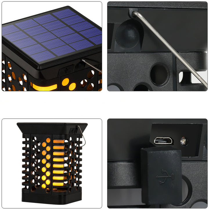 Modern Simplicity Solaire Étanche ABS PS Flamme Cylindre Creux Suspendu Éclairage Paysager LED Lumière Extérieure Pour Jardin 