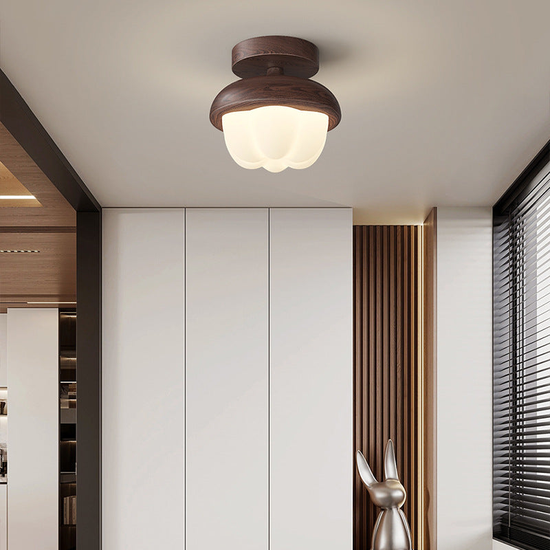 Contemporary Scandinavian Rubber Wood PE Flower Star LED Semi-Flush Mount Ceiling Light For Hallway