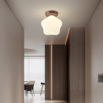 Contemporary Scandinavian Rubber Wood PE Flower Star LED Semi-Flush Mount Ceiling Light For Hallway